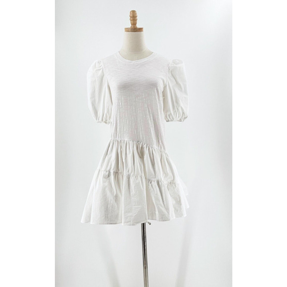 Cinq A Sept Womens Puff Sleeve Mini Dress Small Asymmetrical Cottagecore Tiered - Picture 1 of 9